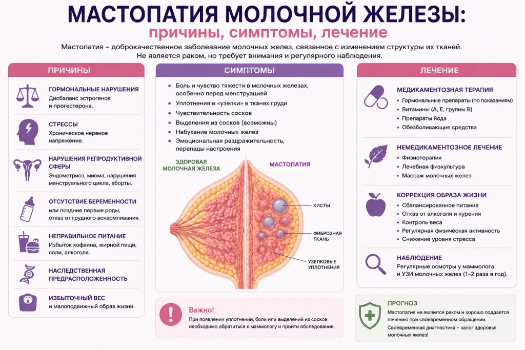 Мастопатия молочной железы: причины, симптомы, лечение