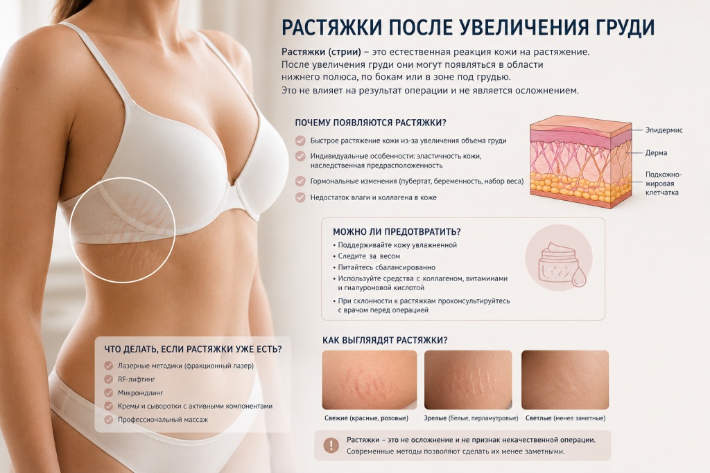 Почему появляются растяжки после увеличения груди Почему появляются растяжки после увеличения груди